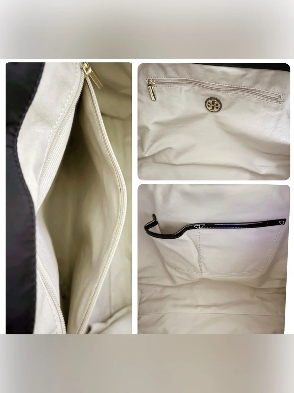 Tory Burch Ella black nylon & leather large tote